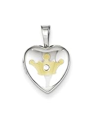 Sterling Silver Gold-Plated & Diamond Crown 12mm Heart Locket