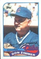 Don Zimmer, Chicago Cubs, 1989 Topps Autographed Card