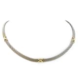 14K Two Tone Flat Mesh Necklace w/ 'X Accents