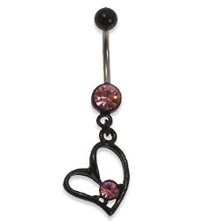 Black Bioplast Belly Ring with Pink Australian Crystals - 14g/5mm ball