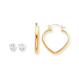 14k 2-Pair Set - (Heart CZ (Cubic Zirconia) & Heart Hoop) Earrings