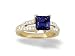 14K Yellow Gold Square Created Sapphire and Diamond Engagement Ring