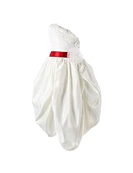 Girls Tea Length One Shoulder Cotton/Polyester Flared-Skirt Flower-Girl Dress/Wedding Party Dress  With a Sash 