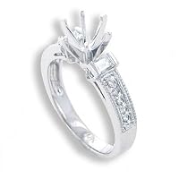 14kt. Round and Baguette Cut Diamond Engagement Semi Mount Ring 0.40cttw.