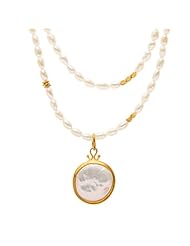 Rice Pearl 32" Necklace with a Gold Vermeil Coin Pearl Pendant