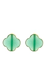 Silver One Pendientes Trébol de la Suerte Verde