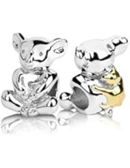 Sterling Silver and 18k Gold Accent Koala Baby on Her Back Pandora Style Charm , Fits Pandora and All Brands Charm Bracelets and Necklaces.