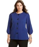 AK Anne Klein Plus Size Cotton Cardigan with Three-Quarter Sleeves and Pockets