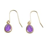 10k Yellow Gold Pear-Shaped Amethyst Bezel Earrings