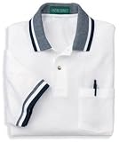 NEW Outer Banks - Pique Knit Sport Shirt with Pocket and Jacquard Knit Trim White/Navy-XL