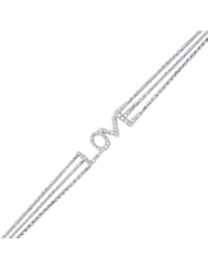 Sterling Silver Clear Cubic Zirconia Love Chain Bracelet - Length 19 cm