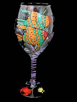 Angel Fish Design - Hand Painted - Grande Wine -16 oz.