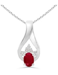 Fashion Round Diamond and Oval Ruby Pendant Necklace - 1 ct TGW