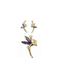 Kala-isjewels- 18ct Gold Plated Ladies Amethyst CZ color Fairies Pendant(1") Earrings (0,78" )Set .