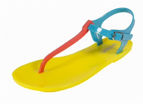 Ian! By Soda Jelly Flat Thong Ankle Strap Sandals in Salmon Yellow Colorblock