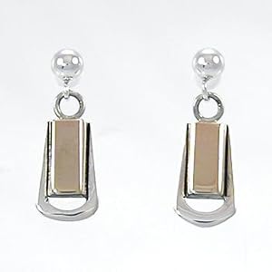 Southwestern Native American Handcrafted 14kt Gold and Sterling Silver Dangle Post Earrings by M.M. Rogers, #11268