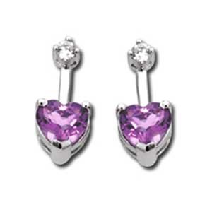 14kt White Gold Heart Shaped Amethyst and Diamond Earrings