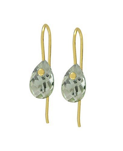 Gold Overlay Sterling Silver 8x5mm Pear-Shaped Briolette Green Amethyst Earrings