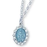 Sterling Silver and Sapphire Inlay Miraculous Medal and 18-inch Chain