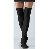 Black Solid Opaque Thigh High Stockings by Foot Traffic