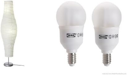 DUDERÖ Floor lamp, silver-color/white and SPARSAM Low-energy bulb E12, globe- 2 Pack