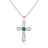 Sterling Silver Simulated Emerald Cross Pendant by Cheline, 17-19"