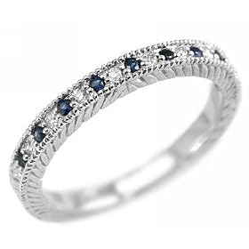 Sapphire and Diamonds Wedding 14k White Gold Ring by