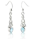 Sterling Silver Celtic Knot and Genuine Blue Topaz Hook Earrings