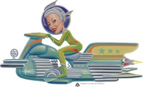 Retro Rocket Space Girl Sticker
