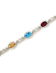 14K White Gold Oval Multi and Diamond Bracelet