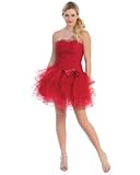 Ladies Red Strapless Beaded Cocktail Dress