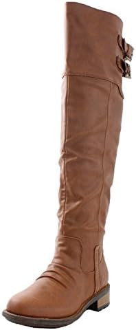 Qupid Women's Relax-01X Riding Boot,6.5 B(M) US,Cognac Distress PU-01x