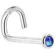 Solid 14KT White Gold 2mm Dark Blue Synthetic Opal Left Nostril Screw - 20 Gauge