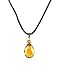 Necklace - N294 - Faceted Fire Polished Crystal Glass Pendant Hung on 16" Black Velvety Flock Cord + 2" Extension Chain - Gold Tone Ends - Oval Shape - Topaz (Gold)