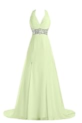 Empire   Waistline Chiffon Halter Sleeveless Beaded Open-Back Sequined Evening Dress/Bridesmaid Dress/Prom Dress/Party Dress 