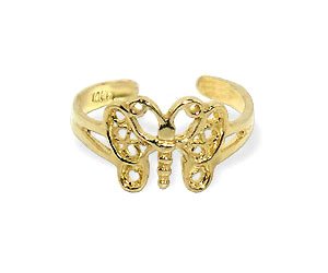 New 10 KT Gold Butterfly Toe Ring Womens 10k Toering