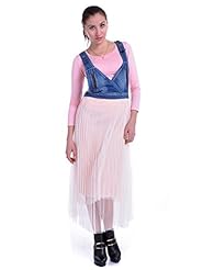 Denim Sheer Pleated  Dress