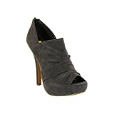 Ruched Peep Toe High Heel Bootie Grey Velvet