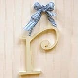 Wooden Hanging r: Blue Polka Dot Ribbon