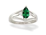 14K White Gold Marquise Created Emerald and Diamond Ring
