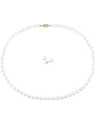 14K yellow gold 6-6.5 MM Akoya Cultured Pearl Neckalce and Earring Set