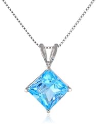 14k Gold 6mm Princess Cut Birthstone 4-Prong Solitaire Pendant, 18"