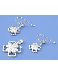 Sterling Silver Elegant Design Plumeria Nature Flower Pendant Necklace and Earrings Jewelry Set