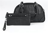 Black Faux Leather Purse and Wristlet Set