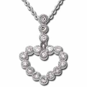 14Kt White Gold Doughnut Heart Shaped Diamond Pendant Necklace