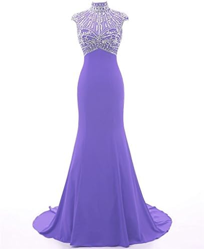 KISSBRIDAL Women's High Nech Crystal Holiday Evening Dresss Size 8 lavender