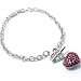 Designer Inspired Red Crystal Puff Heart Charm Toggle Bracelet - White Gold Plated