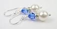 September Sapphire Swarovski Crystal .925 Sterling Silver Birthstone Pearl Drop Earrings