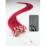 Micro Loop Ring Human Hair Extensions 25 Strands, Color Red 18