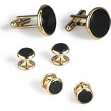 Tuxedo Cufflinks and Stud Set - Black with Gold Trim